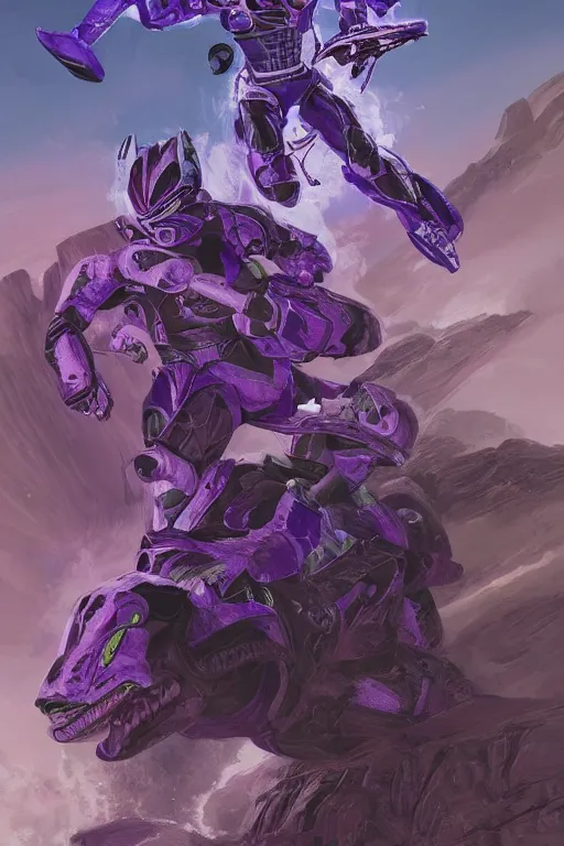 Image similar to portrait of johnny cash as purple ranger from power rangers riding on mecha cowboy snake bull zord, intricate, highly detailed, smooth, artstation, digital illustration by Ruan Jia and Mandy Jurgens and Artgerm and Wayne Barlowe and Greg Rutkowski and Zdislav Beksinski