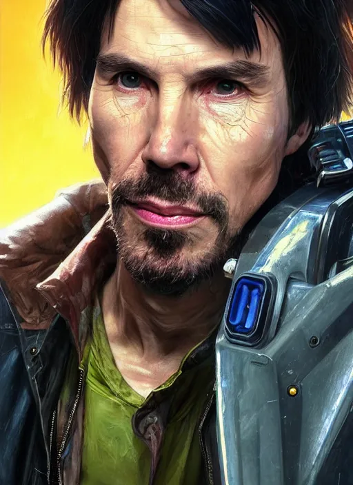 Prompt: portrait of professor Brian Cox as a homeless character in Cyberpunk 2077, looking at camera, intricate, dystopian, sci-fi, extremely detailed, digital painting, artstation, concept art, smooth, sharp focus, illustration, intimidating lighting, incredible art by artgerm and greg rutkowski and alphonse mucha and simon stalenhag