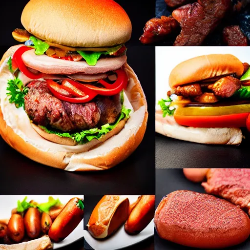 Image similar to 🍖🍔🌭, food photography, studio lighting