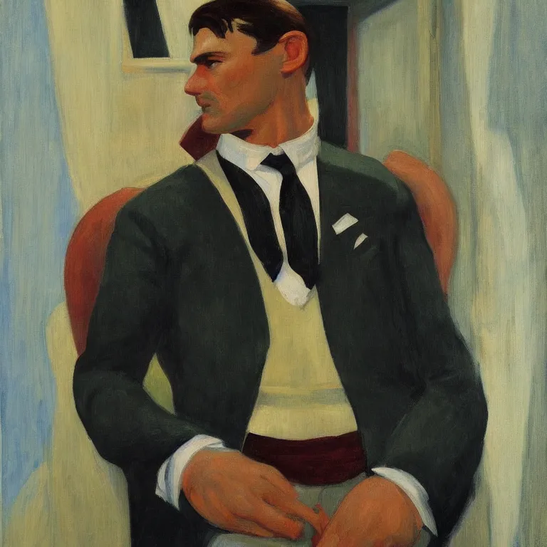 Image similar to portrait of duke leto atreides, art deco, painted by Edward Hopper