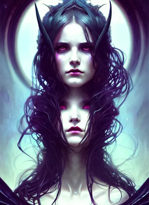 Image similar to a beautiful cinematic female Necromancer Sorceress goddess of death, fantasy magic, undercut hairstyle, dark light night, intricate, elegant, sharp focus, illustration, highly detailed, digital painting, concept art, matte, art by WLOP and Artgerm and Greg Rutkowski and Alphonse Mucha, masterpiece