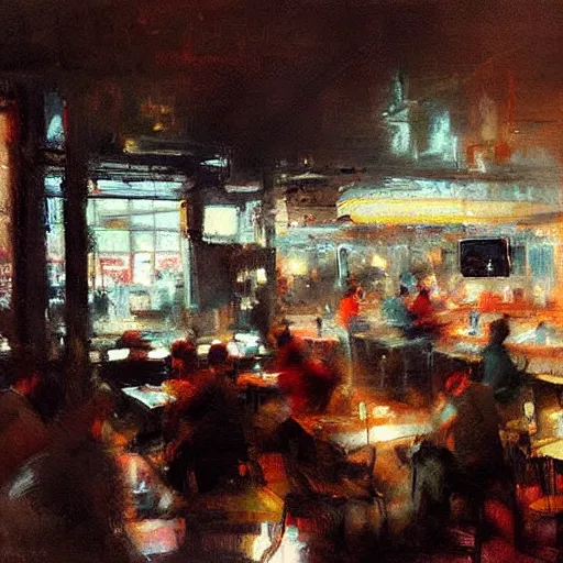 Image similar to 5 0 s diner painting by jeremy mann