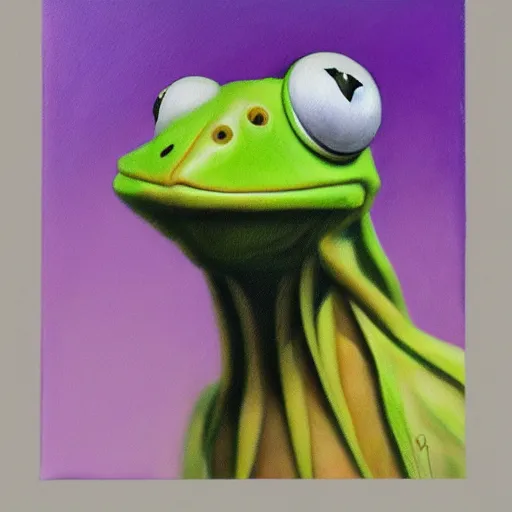 Prompt: ultra realistic portrait painting of kermit the frog, art by frank frazetta, 4 k, ultra realistic, highly detailed, epic lighting