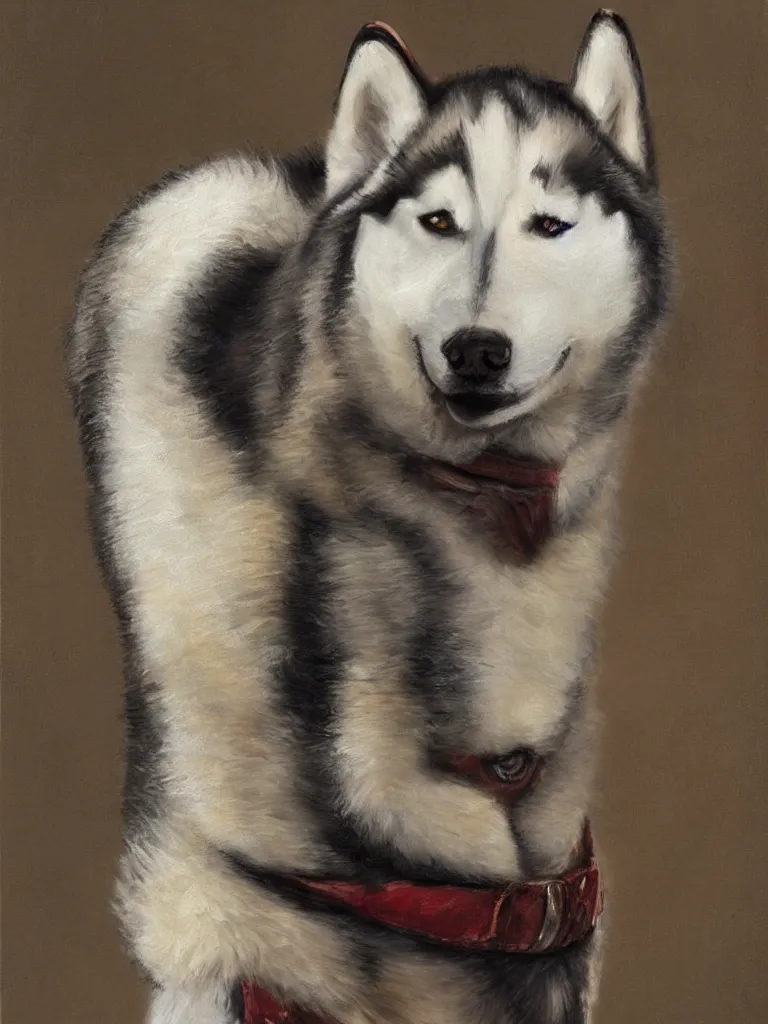 Image similar to a character design of a husky wearing a white vest, portrait painting, furry, humanoid, anthropomorphic, personify, anime