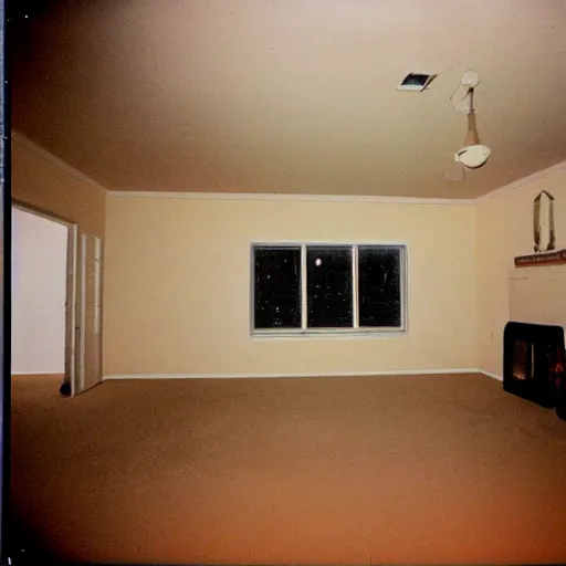 Prompt: a high flash photo of an empty suburban home, 2 0 0 6, taken with a disposable camera