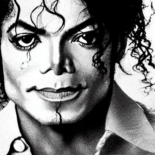 Image similar to Michael Jackson Stare smirk punches camera with ice in the background