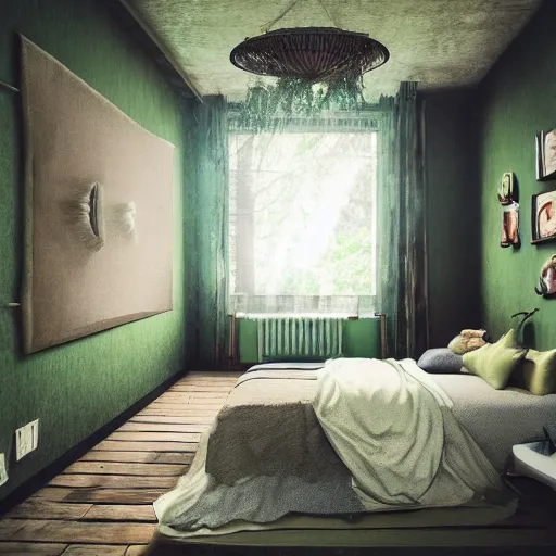 Prompt: a forest themed bedroom, trending on artstation, hdr, instagram photo