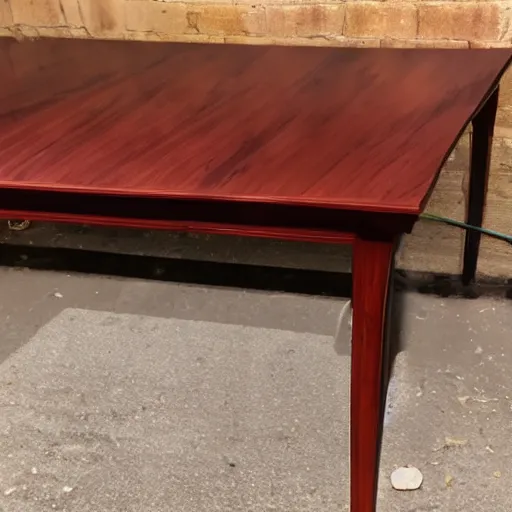 Prompt: A mahogany wood table made out of plastic
