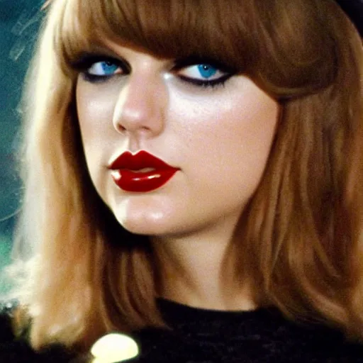 Image similar to Taylor Swift cosplaying as Alex from Clockwork Orange, eyes wide open