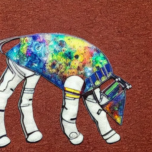 Image similar to art of astronaut on all fours with a cute dappled horse on his back