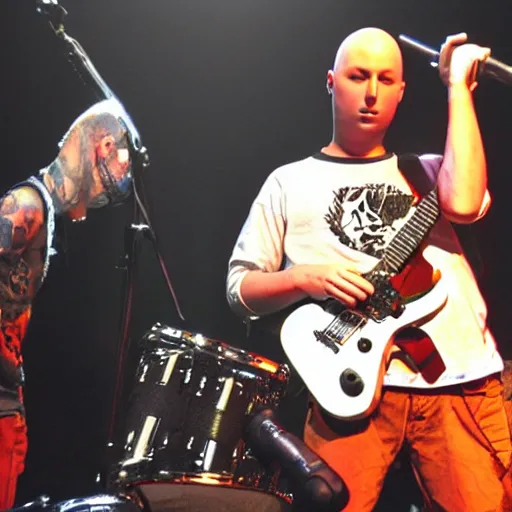 Prompt: Caillou in a punk band performing on stage