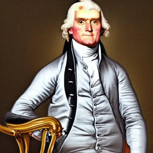 Prompt: a portrait, of an incrediblely swole thomas jefferson