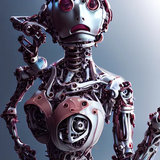 Image similar to biomechanical eva elfie extremely beautiful, chimeric organism, pale skin, organic steel, full frontal, portrait, highly detailed, transhumanist, symmetrical, mechanical, anatomical, mendelbrot fractal, ray tracing, hyperdetailed, hyperrealistic, trending on artstation, oppai cyberpunk, octane render, hdr, uhd 4k