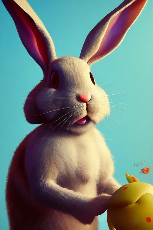 Image similar to a centered painting of a cartoon rabbit, by craola,, cinematic, beautifully lit 3 d, trending on artstation, octane render, 8 k