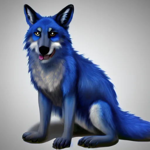 Prompt: an anthro furry fursona hybrid of a blue german shepherd and a blue fox, with blue fur and blue eyes, award winning digital art, trending on furaffinity, artstation, pixiv