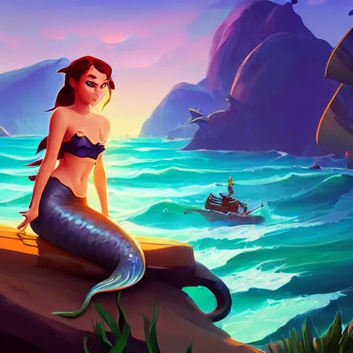 Image similar to painting mermaid treasure on sea of thieves game avatar hero smooth face median photoshop filter cutout vector, behance hd by jesper ejsing, by rhads, makoto shinkai and lois van baarle, ilya kuvshinov, rossdraws global illumination