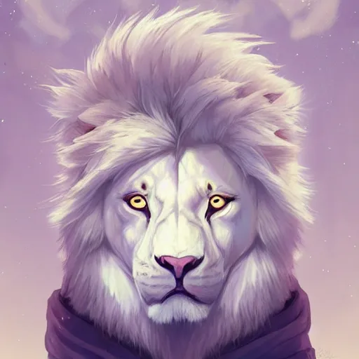 Image similar to aesthetic portrait commission of a albino male furry anthro lion with a tv for head displaying lions face while wearing a vaporwave stylized attractive masculine pastel winter outfit, winter Atmosphere. Character design by charlie bowater, ross tran, artgerm, and makoto shinkai, detailed, inked, western comic book art, 2021 award winning painting