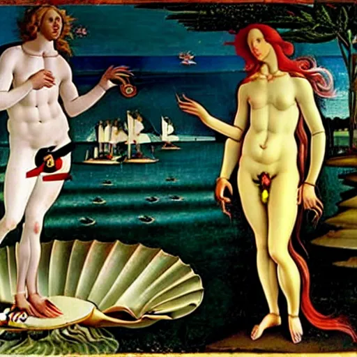 Image similar to The Birth of Venus (c.1485) by Sandro Botticelli except Venus is Boris Johnson