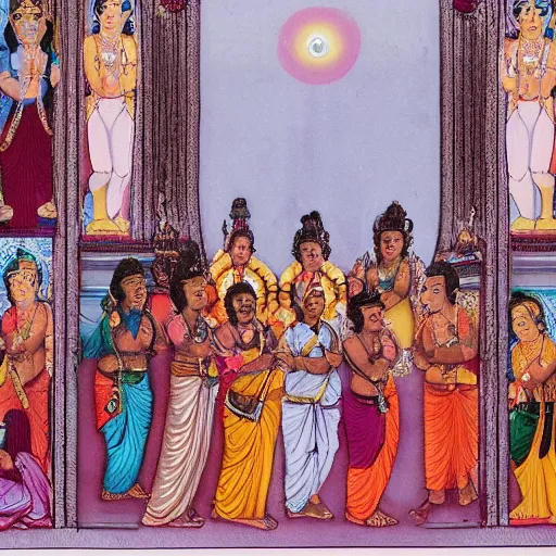 Prompt: photograph of Hindu gods bowing to Jesus