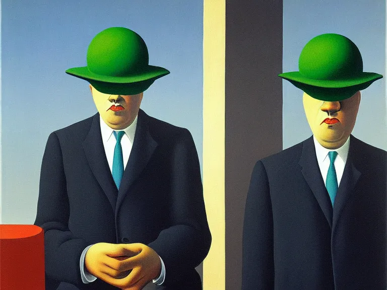 Prompt: a painting by rene magritte, high detail, high resolution