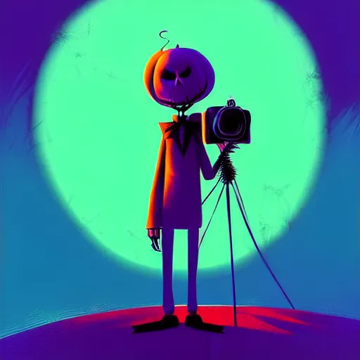 Image similar to curled perspective digital art of a grandpa with a photo camera by anton fadeev from nightmare before christmas