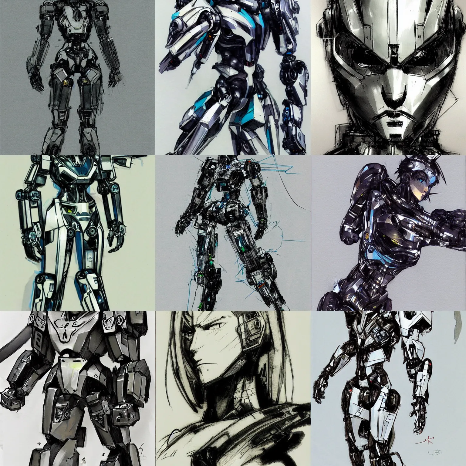 Prompt: Humanoid robot concept art, sketch by Yoji Shinkawa