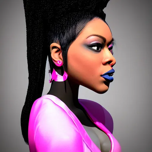 Prompt: A selfie of an alternative styled black woman with pink pig tails, 8k, detailed facial features, photorealistic