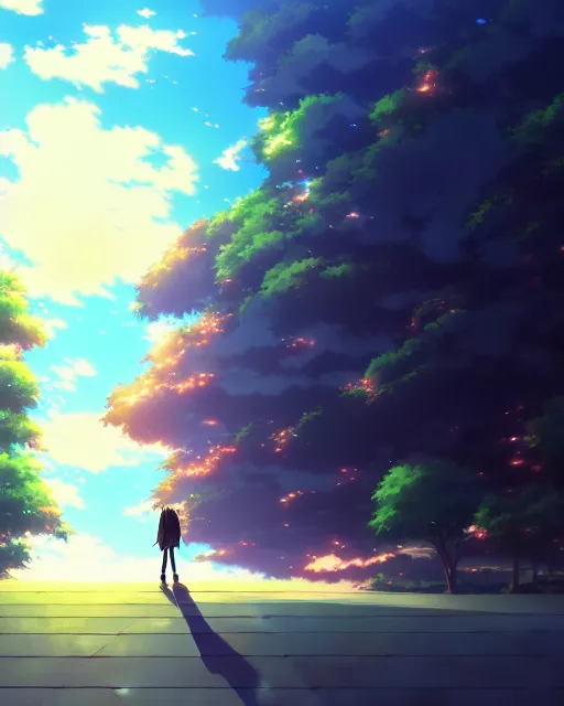 Image similar to anime style, vivid, expressive, 4 k, painting background, wallpaper, stunning, realistic light and shadow effects, centered, simple background, studio ghibly makoto shinkai yuji yamaguchi