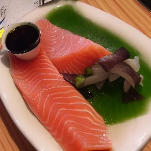 Image similar to salmon sashimi looks like a cat,photorealistic