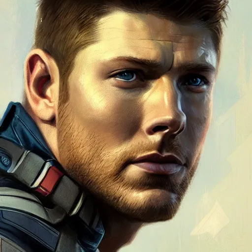 Image similar to A portrait of Jensen ackles as captain america, marvel art, art by greg rutkowski, matte painting, trending on artstation