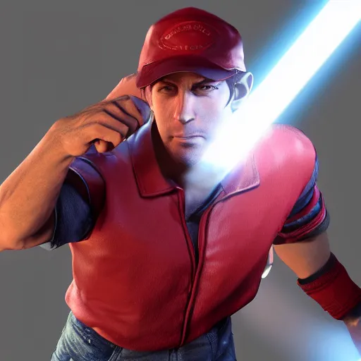 Image similar to Terry Bogard, realistic volumetric lighting, ultra detailed, unreal engine render, award winning, photo-realistic, featured in artstation