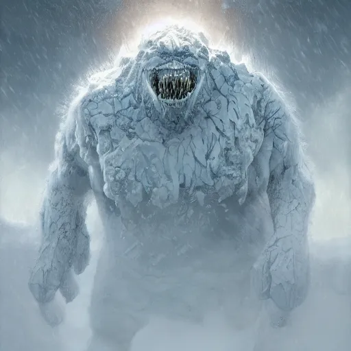 Prompt: A monster in the Arctic covered in snow, fractal Lighting, by Stanley Artgerm Lau, WLOP, Rossdraws, James Jean, Andrei Riabovitchev, Marc Simonetti, and Sakimichan, trending on artstation