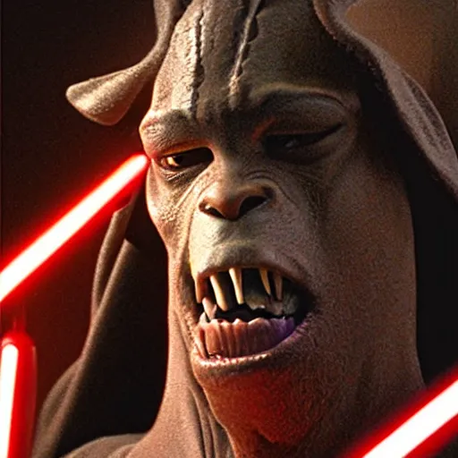 Prompt: promotional photo of jar jar binks as a sith lord, evil, insanely detailed