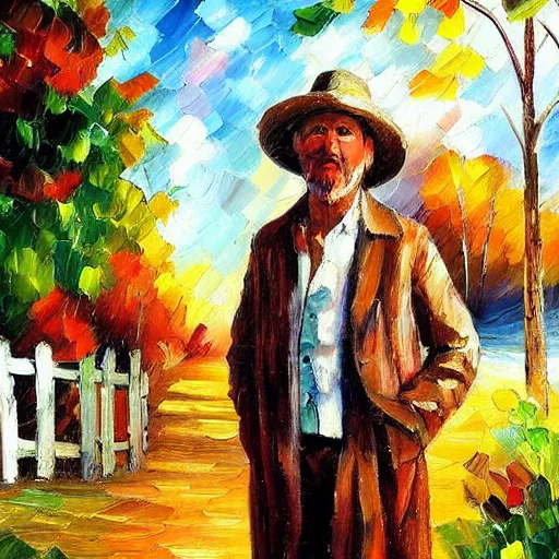 Prompt: a portrait of a character in a scenic environment in the style of Afremov, Leonid