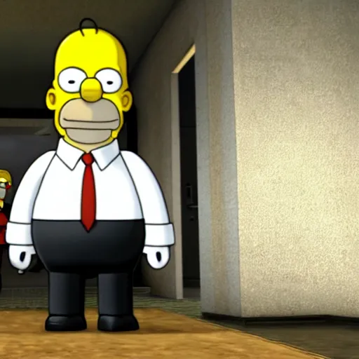 Prompt: Hitman 3 starring Homer Simpson, game screenshot