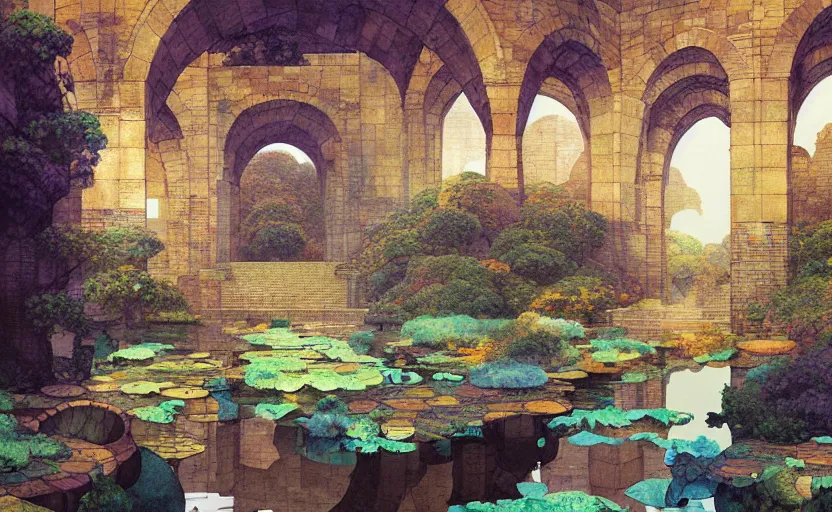 Image similar to tiled room squared waterway, aqueducts, fantasy. intricate, amazing composition, colorful watercolor, by ruan jia, by maxfield parrish, by marc simonetti, by hikari shimoda, by robert hubert, by zhang kechun, illustration, gloomy