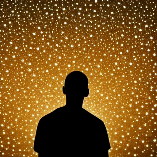 Image similar to man looking at the pattern with dots in the night sky