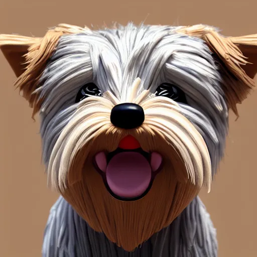 Prompt: a closeup photorealistic illustration of a smiling knitted yorkshire terrier. this 4 k hd image is trending on artstation, featured on behance, features intricate detail