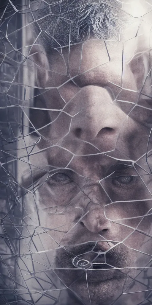 Prompt: A man stuck inside a mental cage, going crazy, thoughts, anxiety, digital art, trending on artstation, movie shot, cinematic, hyperrealistic, detailed, depth of field, High definition, 8k, octane render