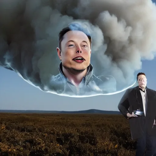 Prompt: elon musk exhaling the universe as a smoke cloud, award winning composite photography