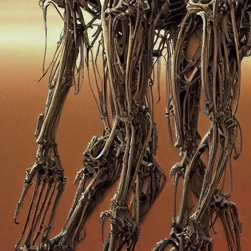 Prompt: organic cyborg alien skeleton style of peter gric Lovecraftian alien centipede dark celestial