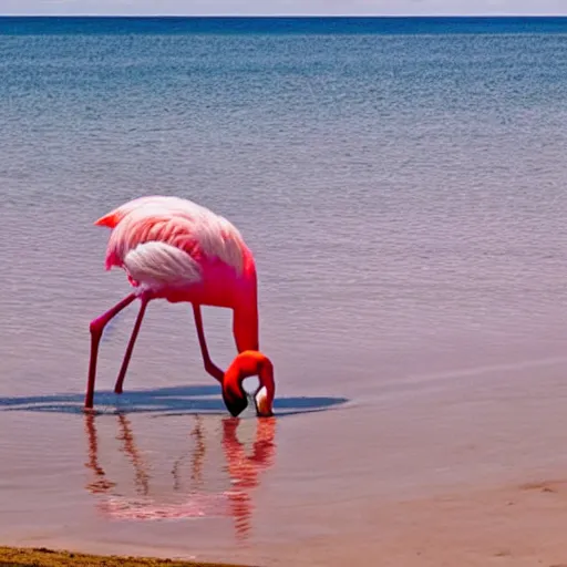 Image similar to photo of colossal flamingo on the horizon with atmospheric perspective