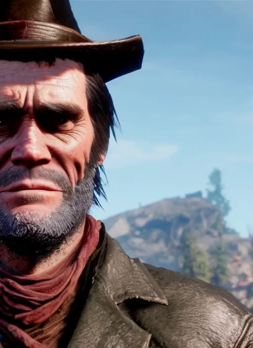 Image similar to film still of jim carrey in red dead redemption 2 ( 2 0 1 8 video game )