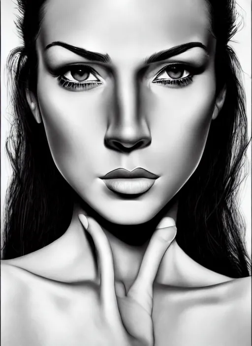 Image similar to a gorgeous female, photo by helmut newton, realistic, smooth face, perfect eyes, symmetrical, full body shot, wide angle, sharp focus, 8 k high definition, insanely detailed, intricate, elegant, art by artgerm