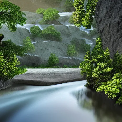 Prompt: A realistic beautiful natural landscape of a river, 4k resolution, hyper detailed