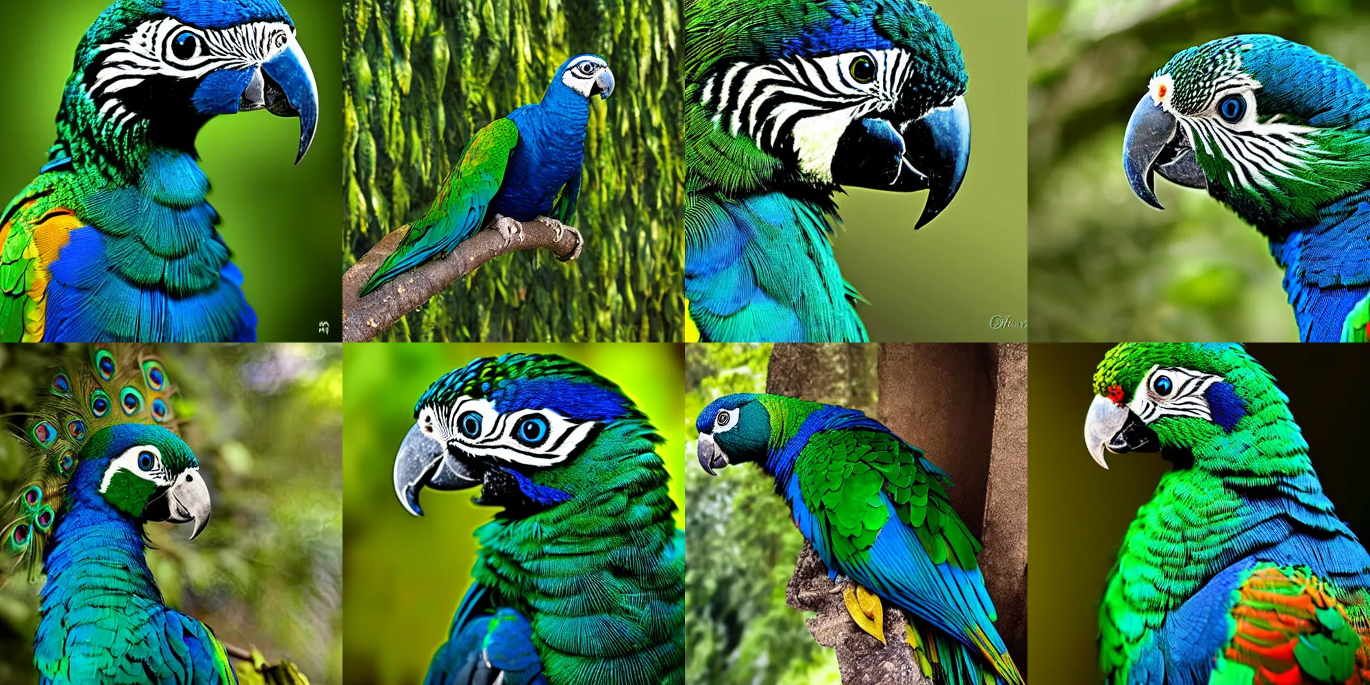 Prompt: a peacock parrot hd nature photography