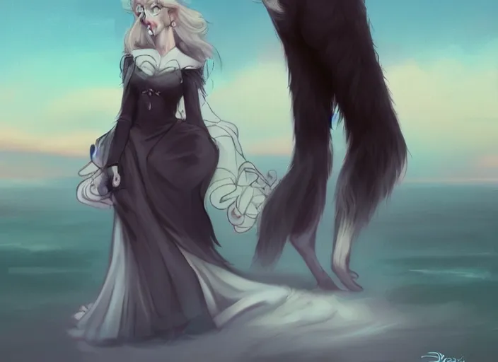 Image similar to wide angle beautiful full body portrait of a strong male anthropomorphic anthro border collie fursona in an evening gown on a pier at night, character design by charlie bowater, henry asencio, and ross tran, disney, detailed, sharp focus, matte, aesthetic, trending on artstation, furaffinity, deviantart