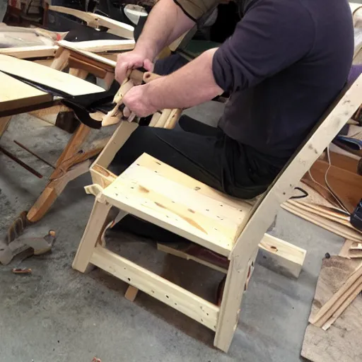 Image similar to First chair being made by caveman