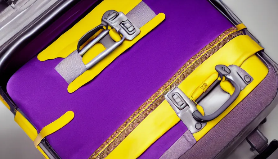 Image similar to yellow and purple swirl suitcase, photograph