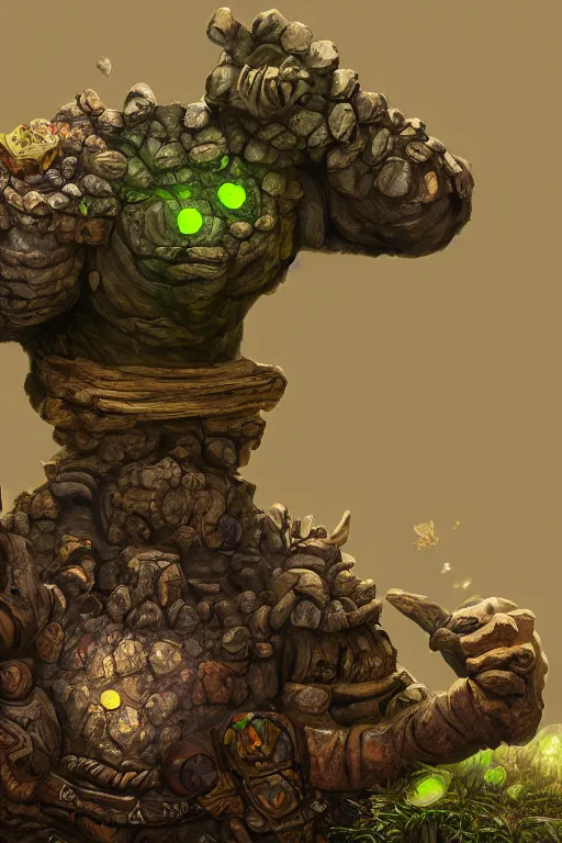 Image similar to zelda fantasy art giant golem troll wood rock greeble gemstone, global illumination ray tracing hdr fanart arstation by sung choi and eric pfeiffer and gabriel garza and casper konefal